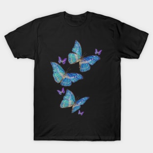 Flying Blue Butterflies Drawing T-Shirt